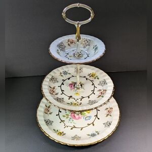 Avon by Woods & Sons Vintage 3-Tier Cake Server Stand Floral Serving Plate